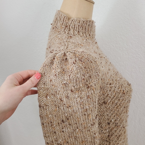 Vintage Marled Knit Mock Neck Puff Sleeve Sweater - Picture 8 of 9